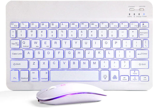 Ultra-Slim Bluetooth Keyboard and Mouse Portable Mini Wireless Keyboard Rechargeable 7-Color Backlit for Apple iPad iPhone Samsung Tablet iPhone S...
