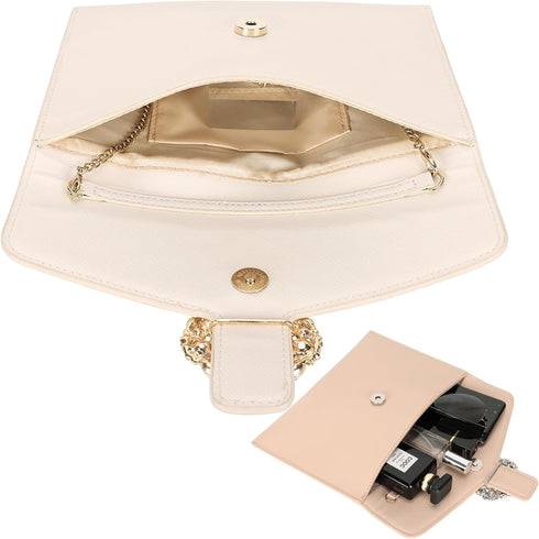 Envelope Clutch Purse Saffiano Vegan Leather Women Evening Handbags with Crystal Trimmed for Party Wedding Prom...