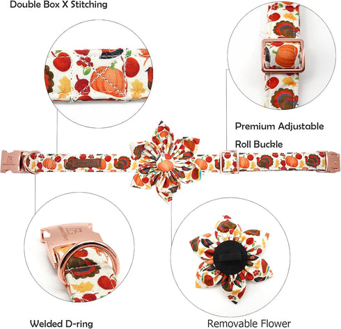Lionheart glory Turkey Dog Collar with Flower, Flower Dog Collar Thanksgiving Pet Collar for Medium Dog Girl or Boy Dog Collar Pet Gift...