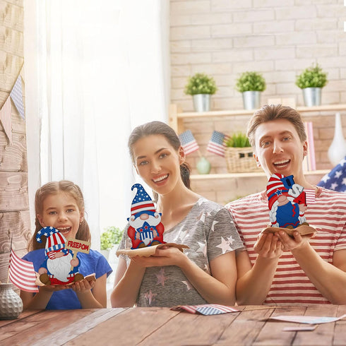 3 Pieces Patriotic Table Decorations American Gnome Wooden Signs Wood Freestanding Table Centerpieces for American Independence Day Memorial Day V...