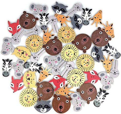 50Pcs Animal Wooden Buttons Cute 2 Holes Mixed Cartoon Wood Button for Sewing Art Craft, DIY Crafts, Scrapbooking, Sewing, Cardmaking...