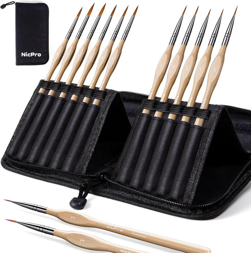 Nicpro 11 Pack Miniature Paint Brushes, Professional Fine Tip Detail Paint Brush, Artist Detail Brushes Set for Watercolor Oil Acrylic, Craft, Mod...