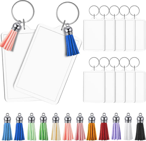 Henoyso Rectangle Acrylic Keychain Blanks Acrylic Photo Keychain Picture Frame Keychain with Tassels, 2 x 3 Inch...