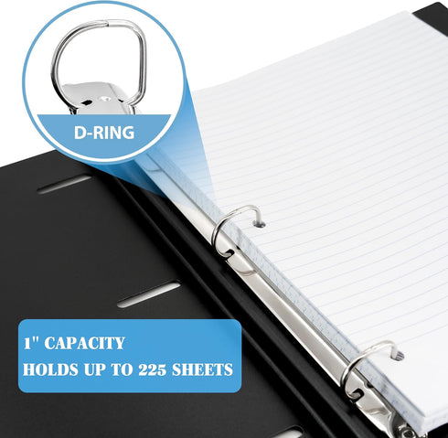 1 Inch Telescoping 3 Ring Binder- 1 PCS-Black, Portable Plastic Binder with Telescoping Spine, 3 Ring Binder with Foldable Front Cover Holds 8.5" ...