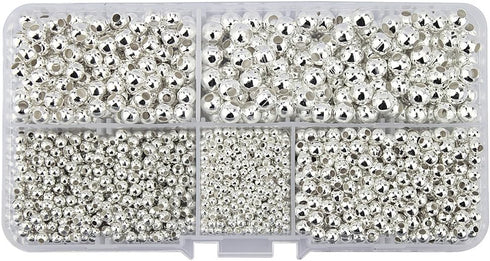 LolliBeads (R) Silver Plated Smooth Round Metal Beads Assorted Size Jumbo Pack 2100 pcs...