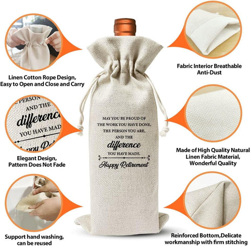 Retirement Wine Bag For Teacher Coworker Employees Friend Colleagues Nurse Doctors Boss, Goodbye Farewell Leaving Gifts For Best Friend, Happy Ret...