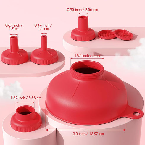 Wide Mouth Versatile Funnel, Canning Funnels for Kitchen Use, Food Grade Plastic Cooking Funnel Set with 4 Size Spouts and 2 Strainers for Filling...