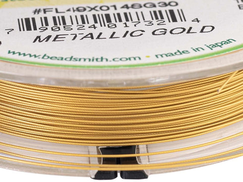 The Beadsmith Flex-Rite Wire – 49 Strand, Nylon Coated, Stainless Steel Beading Wire – Gold Color, 014” Diameter, 30-foot spool – Flexible Wire fo...