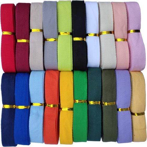 Twill Tape Herringbone Tape 5/8 Inch 40 Yards Cotton Ribbon 20 Colors Mixed for Sewing Binding Gift Wrapping Craft DIY (5/8 inch(1.5 cm), Mixed Co...