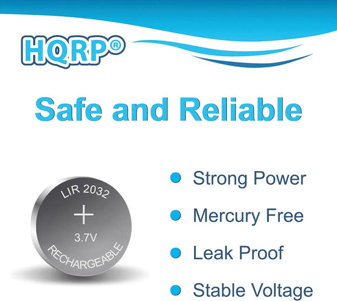 HQRP 10-Pack LIR2032 LIR2032H 3.7-Volt Lithium-Ion Rechargeable Cell Battery LIR-2032 LIR2O32 LIR-2O32...