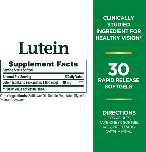 Nature's Bounty Lutein Pills, Eye Health Supplements and Vitamins, Support Vision Health, 40 mg, 30 Softgels...