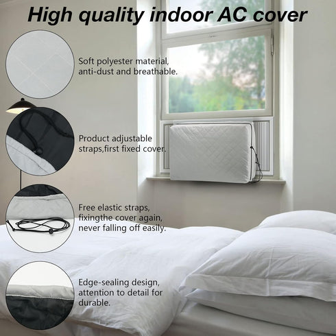 Indoor Air Conditioner Cover, AC Unit Window Cover for Inside Double Insulation with Elastic Drawstring 25L x 17H x 3.5D inches Grey...