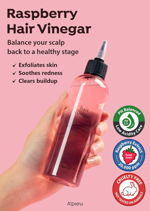 A’PIEU Raspberry Hair Vinegar Rinse 6.76 Fl oz - Scalp Treatment for Balanced pH, Shiny Hair | Clarifies & Encourages Growth | Dandruff & Oil Cont...