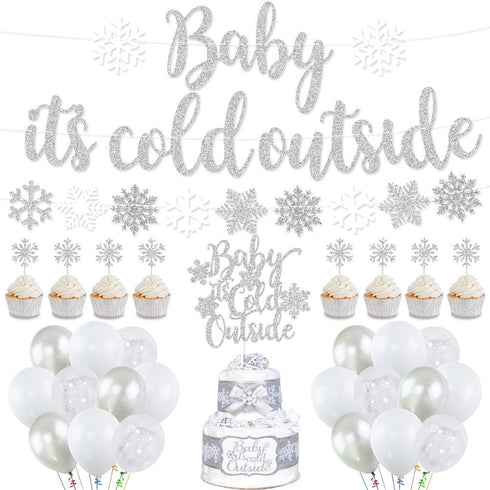 Baby It’s Cold Outside Party Decorations, Banner, Snowflake Balloons, Garland for Winter Wonderland Baby Shower, Christmas, Winter Birthday Party ...