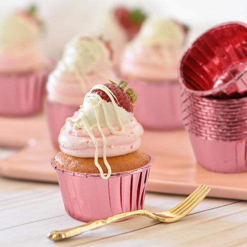 Rose Gold Foil Cupcake Liners,100 pcs Disposable Muffin Liners 3.5 Oz Wrappers for Baking, Metallic Muffin Paper Cases Baking Cups...