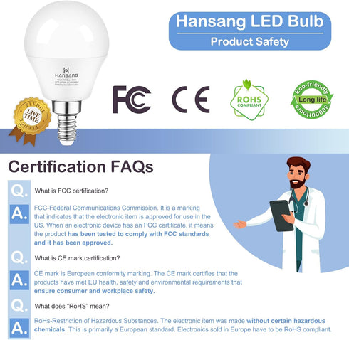 hansang E12 LED Ceiling Fan Light Bulbs 6000K Cool Daylight, 6W 60Watt Equivalent, A15 Small Candelabra Base Chandelier Bulbs, 600LM, Non-dimmable...