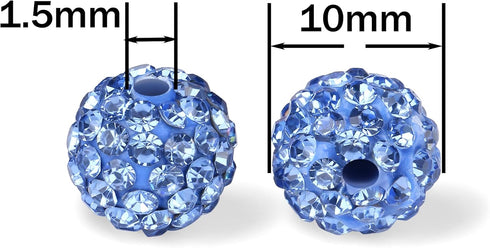 100PCS 10mm Rhinestone Beads for Jewelry Making, Light Blue Sparkle Crystal Clay Beads for Crafting,Shamballa Diamond Beads Bulk,Disco Ball Beads ...