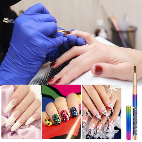 2pcs Nail Art Clean Up Brushes, Painting Brushes for Nails with Round & Angled Head Acrylic Nail Brush Pen Painting Tools for Women Nail Art Desig...