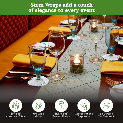 Regency Wraps Fabric Stem Wraps, Covers for Stemmed Glass Bases, Pack of 12 Elegant Yet Absorbent and Disposable Table Decor, Fit up to 3.25" Base...