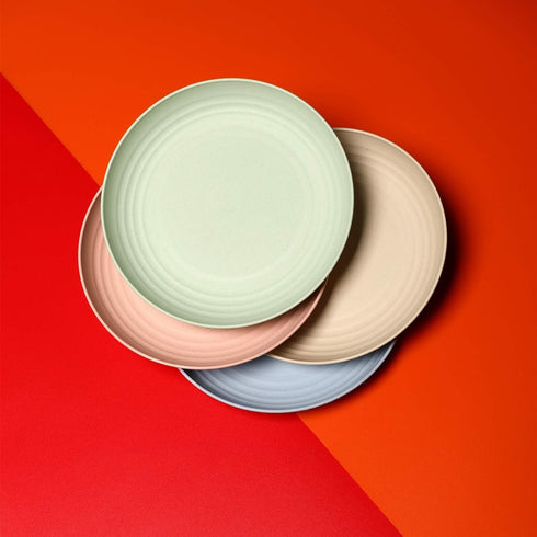 Wheat Straw Plates Lightweight Unbreakable Dinner Dishes Plates Set Dishwasher & Microwave Safe (Large 4 Pack 8')...