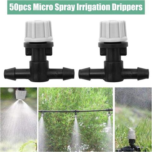 50Pcs 1/4" Micro Spray Irrigation Drippers Three-Way Integrated Atomizing Nozzle for Garden Greenhouse, Drip Irrigation System, Courtyard Cooling...