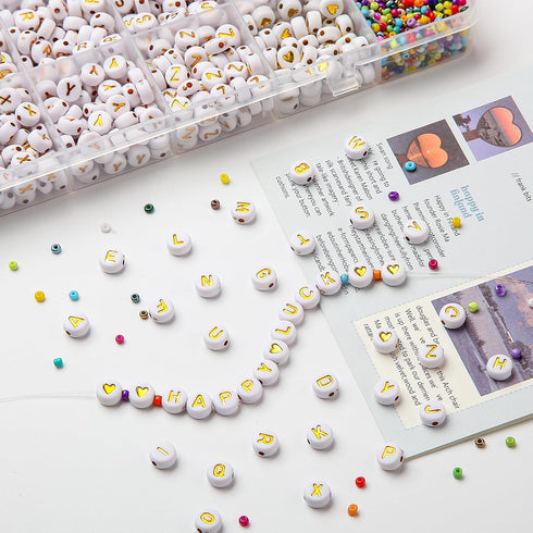 1400 Pieces Letter Beads Kit Acrylic Letter Beads 4x7mm White Round Acrylic Alphabet Letter Beads A-Z Heart Beads for Jewelry Making Bracelets Nec...