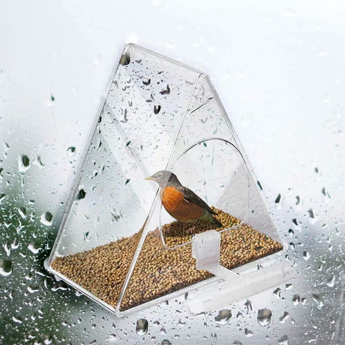 Hanging Bird Feeder, Clear Acrylic Window Birdfeeder with Chains, Squirrel Proof Decorate Triangle Outdoors Wild Bird Feeders for Finch, Warblers,...