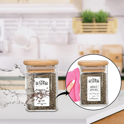 Tebery 198PCS Minimalist Spice Jars Labels and Pantry Stickers, White Printed Square Labels Fit Round or Rectangle Spice Jars Include a Reference ...