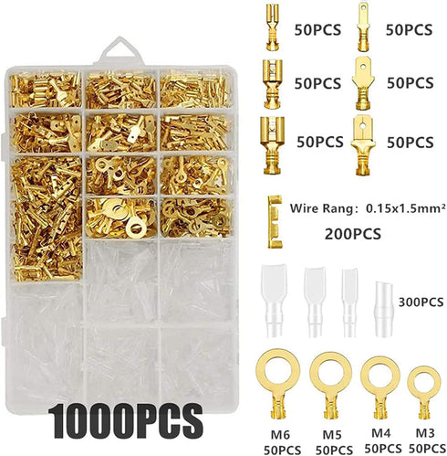 1000 Pcs 2.8/4.8/6.3 mm Quick Splice Crimp Terminals Male Female Wire Spade Connector Wire Crimp Terminal Block with Insulating Sleeve Assortment ...