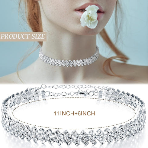 3 Pieces Women Rhinestone Jewelry Set Rhinestone Choker Necklace Crystal Bracelet Crystal Big Hoop Earrings for Wedding Bridal Party (Stylish 3 Ro...