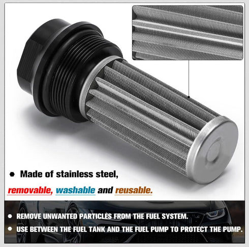 Universal 50MM 100 Micron Inline Fuel Filter with 6AN 8AN 10AN Adapter For Filtering Gasoline, Diesel, E85-Black...