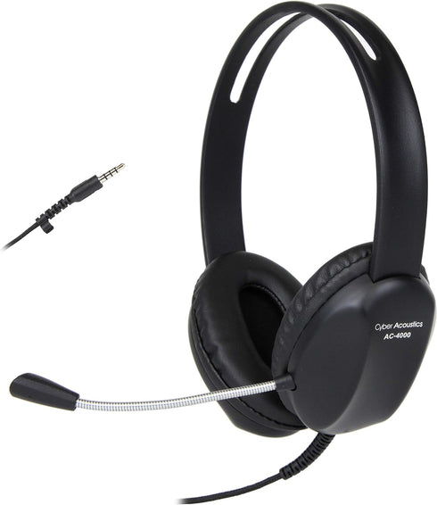 Cyber Acoustics Stereo PC Headset (AC-4000), 3.5mm Connection, Noise Canceling Microphone for PC, Mac and, Tablets, Perfect for Classroom or Home...