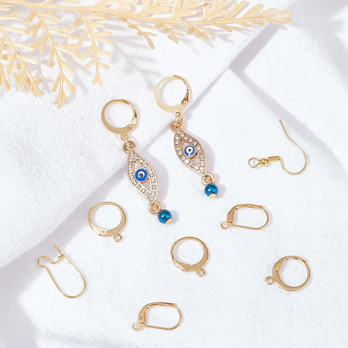 Beebeecraft 1 Box 50Pcs 5 Style Earring Hooks with Loop Hole 18K Gold Plated Earring Making Kit Leverback Huggies Earwire for Jewelry Earring Maki...