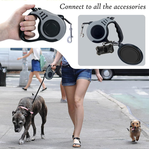 Retractable Dog Leash, 10 FT Dog Leash for Small Medium Dogs up to 22lbs, Pet Tape with Anti Slip Handle and Lock Nylon, 1 Silicone Dog Bowl, 1 Di...