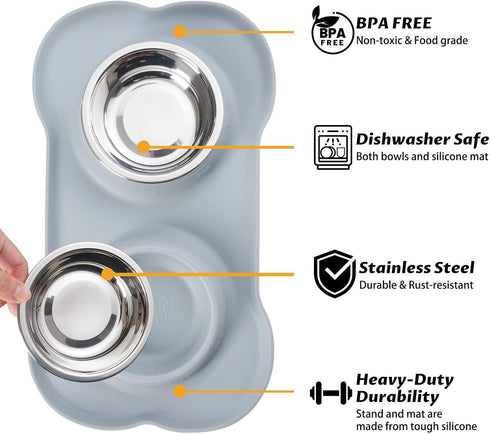 Hubulk Pet Dog Bowls 2 Stainless Steel with No Spill Non-Skid Silicone Mat + Pet Food Scoop Water and Food Feeder Bowls for Feeding Small Medium L...