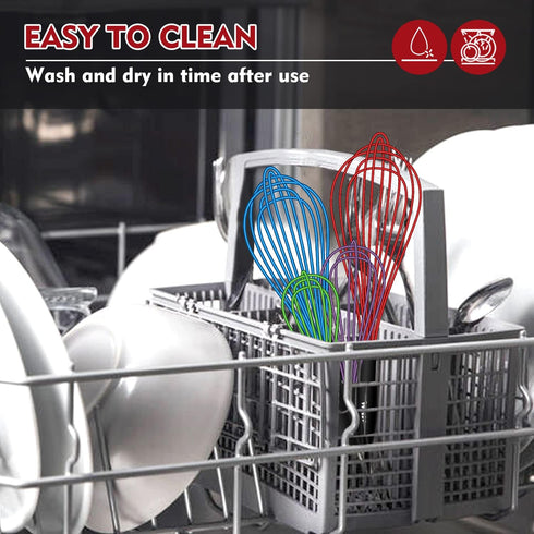 Walfos Whisk, Silicone Whisk Heat Resistant (450°F) Kitchen Whisks Set of 4- Professional Whisks For Cooking Non Scratch, Balloon Egg Wisk Perfect...