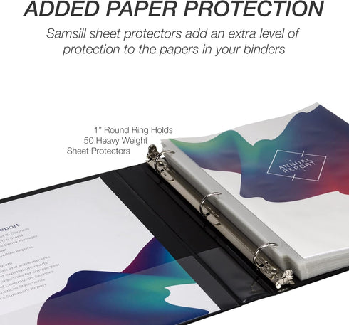 Samsill Economy 1 Inch 3 Ring Binder, Made in The USA, Round Ring Binder, Customizable Clear View Cover, Black, (18530)...