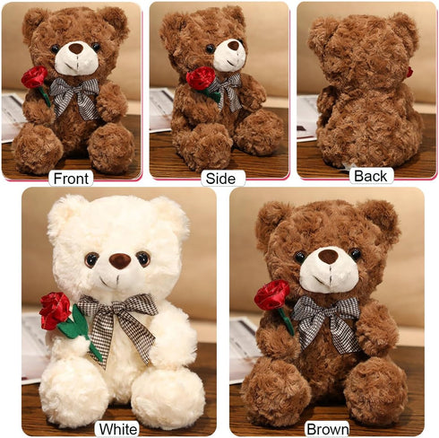 Bear Stuffed Animal Plush Toy for Valentine Day, Cute 9.8" Teddy Bear Plushie with Rose Soft Small Cuddly Bear Toy, Gifts for Girlfriend Boyfriend...