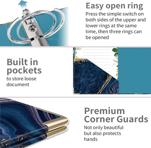 Ospelelf Mini 3 Ring Binder 2 Inch, Cute Binder for 5.5" x 8.5" with 5 Tab Dividers, File Folder Labels and Low Profile Clipboards, Blue Marble Bi...