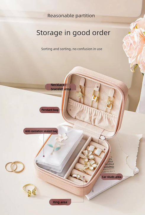 KEIGPERICompact Travel Jewelry Storage Box With 6 Antioxidant Bags Jewelry Box -Travel Jewelry Case Perfect Sweet 16 Gift Easter Basket Stuffers (...