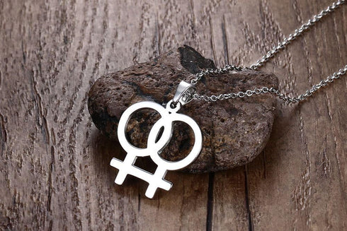 Gay & Lesbian LGBT Pride Stainless Steel Pendant Necklace Couple...