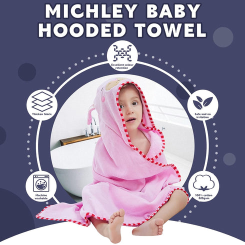 MICHLEY Animal Face Hooded Baby Towel Cotton Bathrobe for Boys Girls 0-6 Year Light Pink...