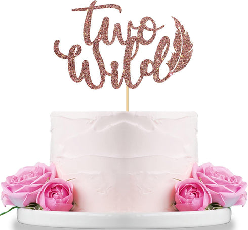 WeBenison Rose Gold Glitter Two Wild Cake Topper for Baby Shower, Kids 2nd Birthday Boy or Girl Birtyday Party Decorations...