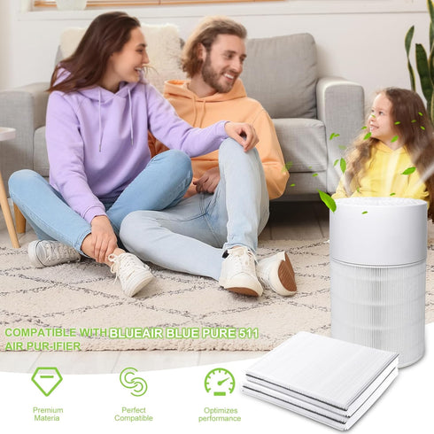 2 Pack 511 Replacement Filter Compatible with Blueair Blue Pure 511 Air Purifier, 2-in-1 True HEPA Filter and Activated Carbon Filter...