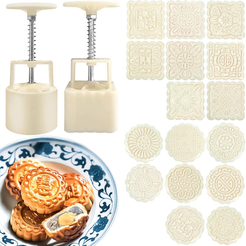 Chinese Traditional Mid-Autumn Mooncake Mold?Biscuit Stamping Machine?18 pcs 100g/125g Different Round And Square Flower Pattern For 2 Sets....