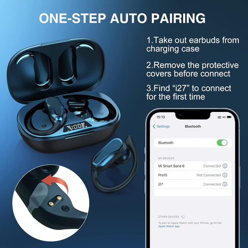 Wireless Earbuds Bluetooth Headphones 48Hrs Playtime IPX7 Waterproof 5.1 HiFi Earbuds,LED Display Sports Ear Buds with Earhooks for Workout Gym Ou...