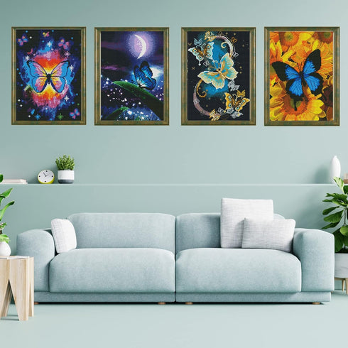 Syjinghao 4 Pack Stamped Cross Stitch Kits for Adults Beginners,Landscapes Butterfly Counted Cross Stitch Kits,Full Range of Needlepoint Stamped K...