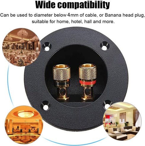1 Pair 3-Inch Double Binding Round Gold Plate Push Spring Loaded Jacks Speaker Box Terminal Cup...