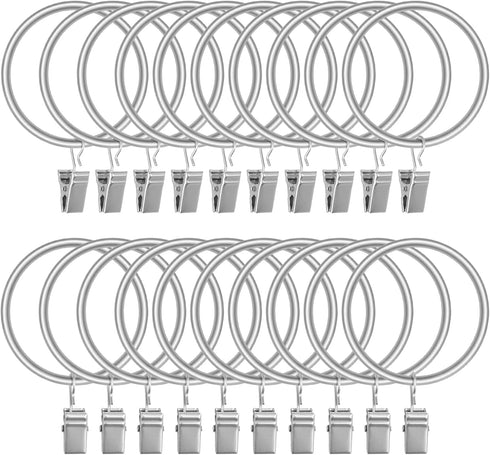Lansian 20pcs Rustproof Drapery Matte Stainless Steel Metal Curtain Rings with Clips,Tension Curtain Hangers Clips, Decorative Curtain Rod Window,...