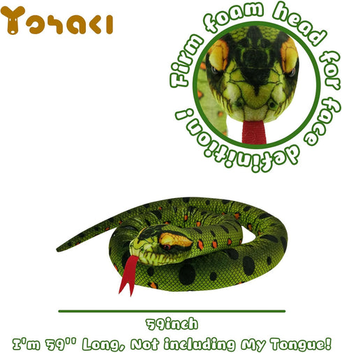 Snake Plush Toy, 59'' Large Washable, Huge Realistic Plush Cuddle Toy, Soft and Cute Children's Gift, Birthday Party Favor, Prank Prop (Green Pyth...